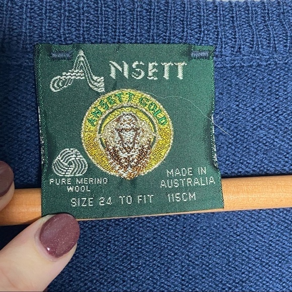 Vintage Australian Ansett Merino Pure Wool V Neck Sweater XL - Picture 5 of 7
